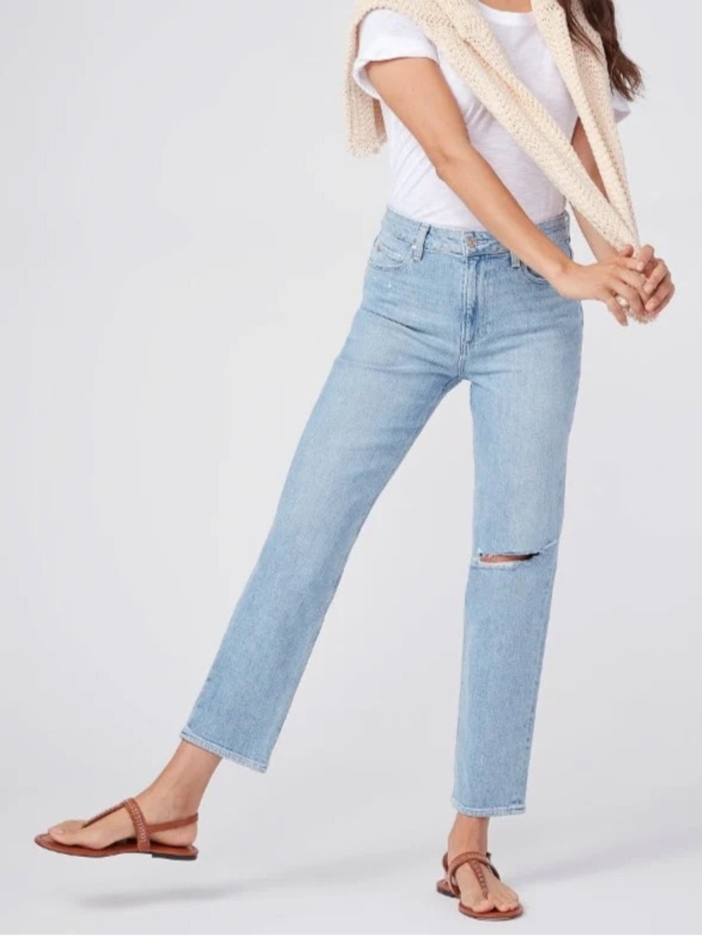 Paige Noelle Light Blue High-Rise Straight Jeans